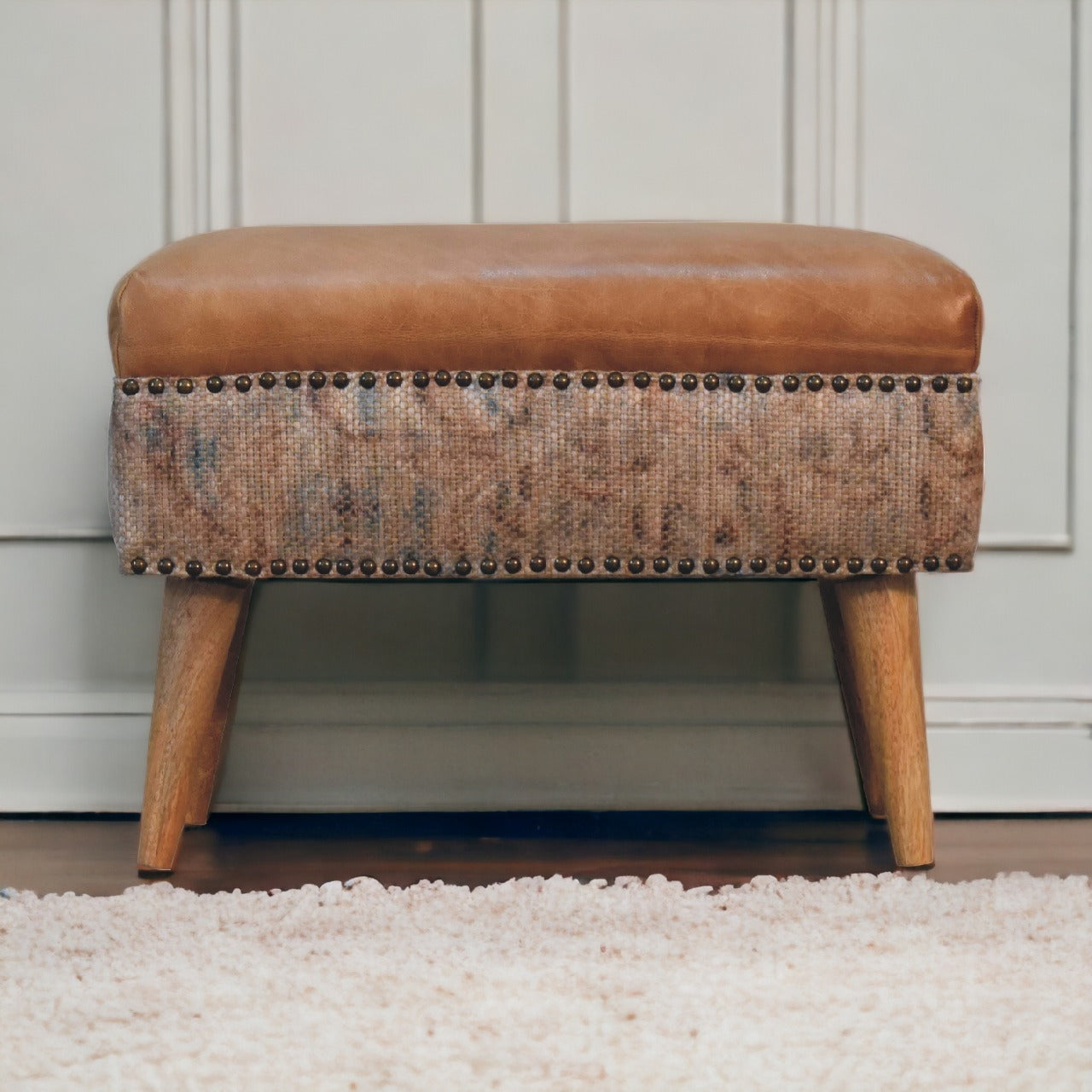 Haven Durrie Footstool with Buffalo Leather Seat