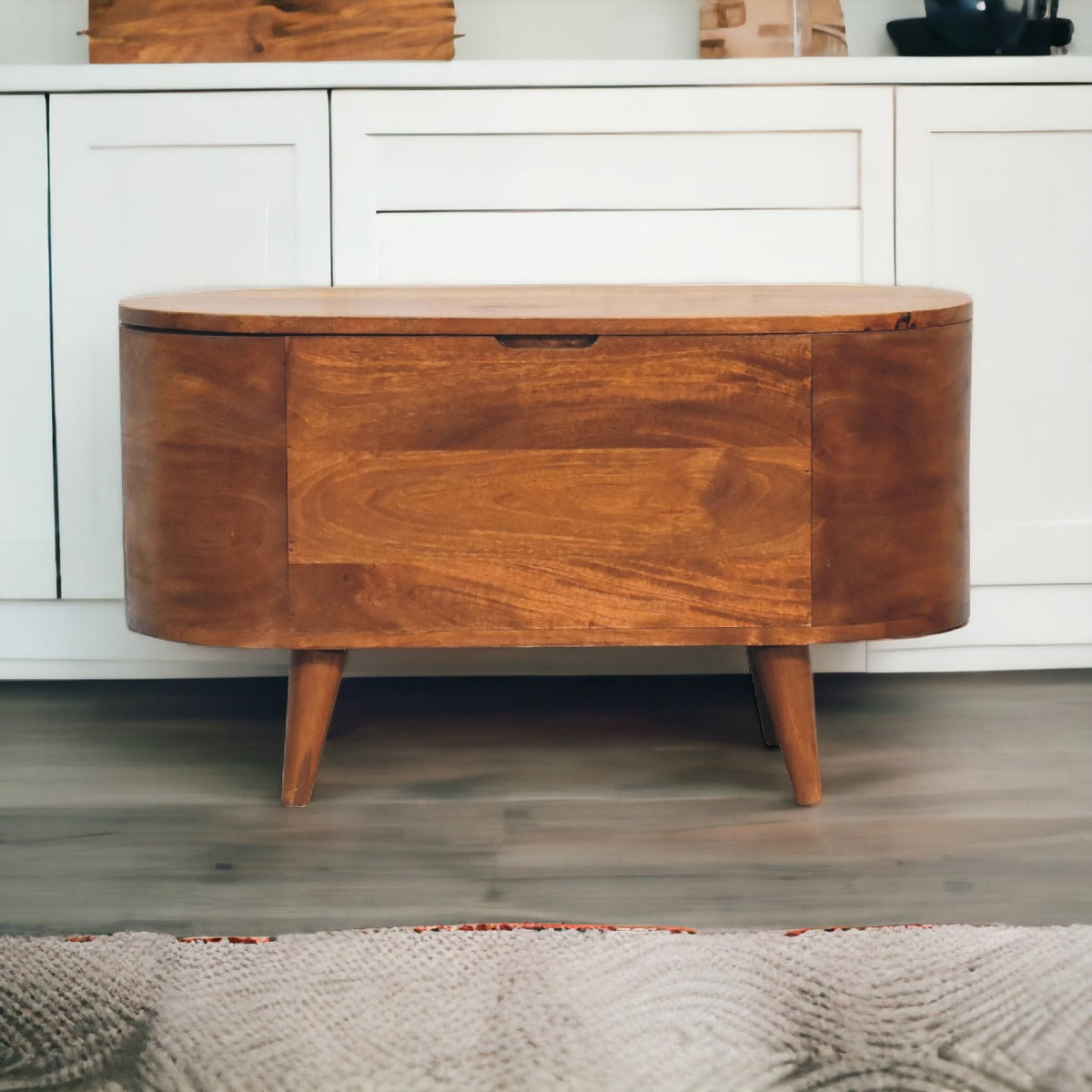 Chestnut Rounded Lid up Blanket Box Storage Bench