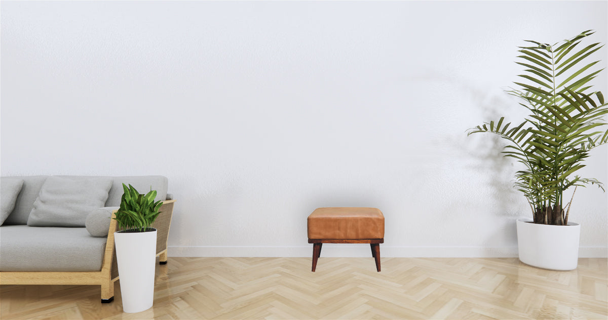 Tan Buffalo Leather Tan Footstool
