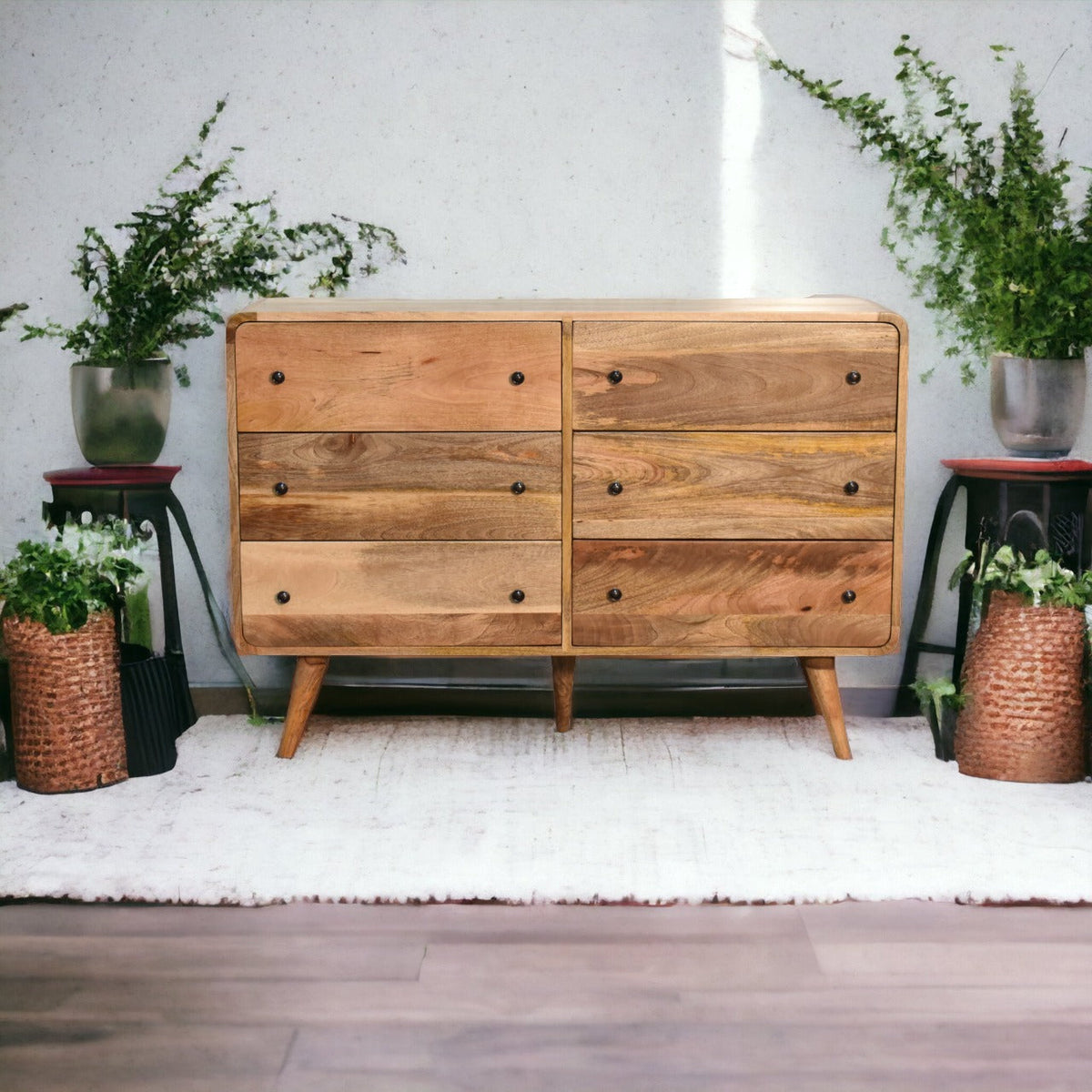 Large Curved Oak-ish Chest of Drawers