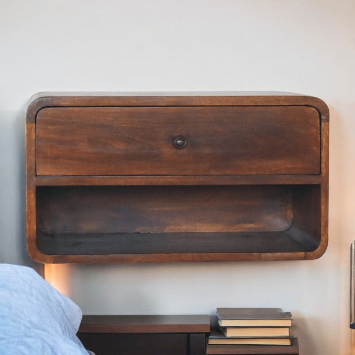 Large Chestnut Curve Floating Bedside Table