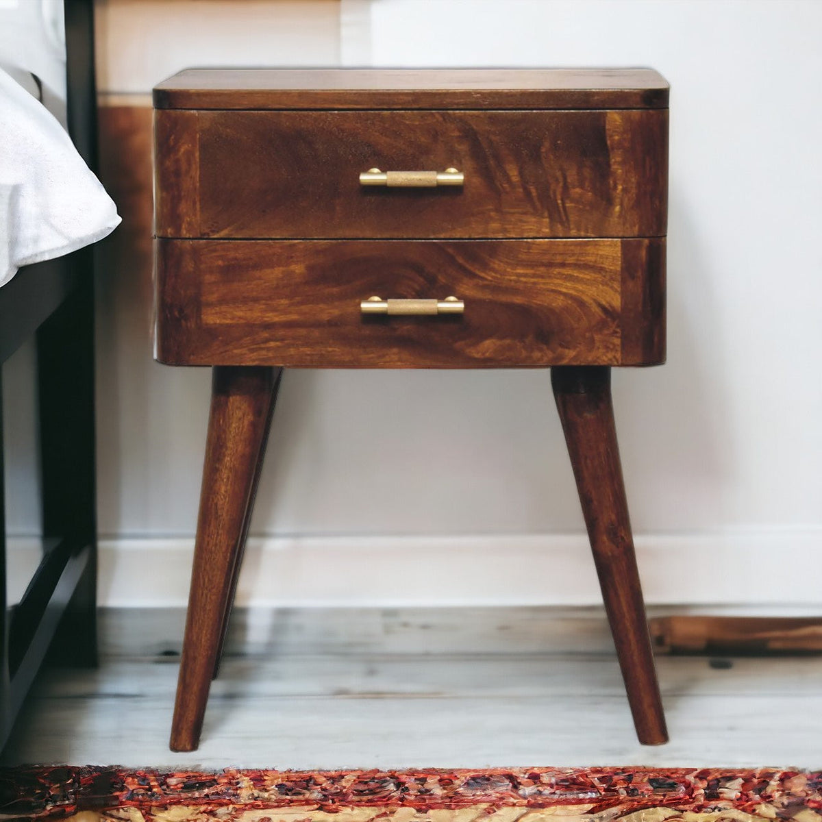 Chestnut T-Bar Nordic Bedside Table