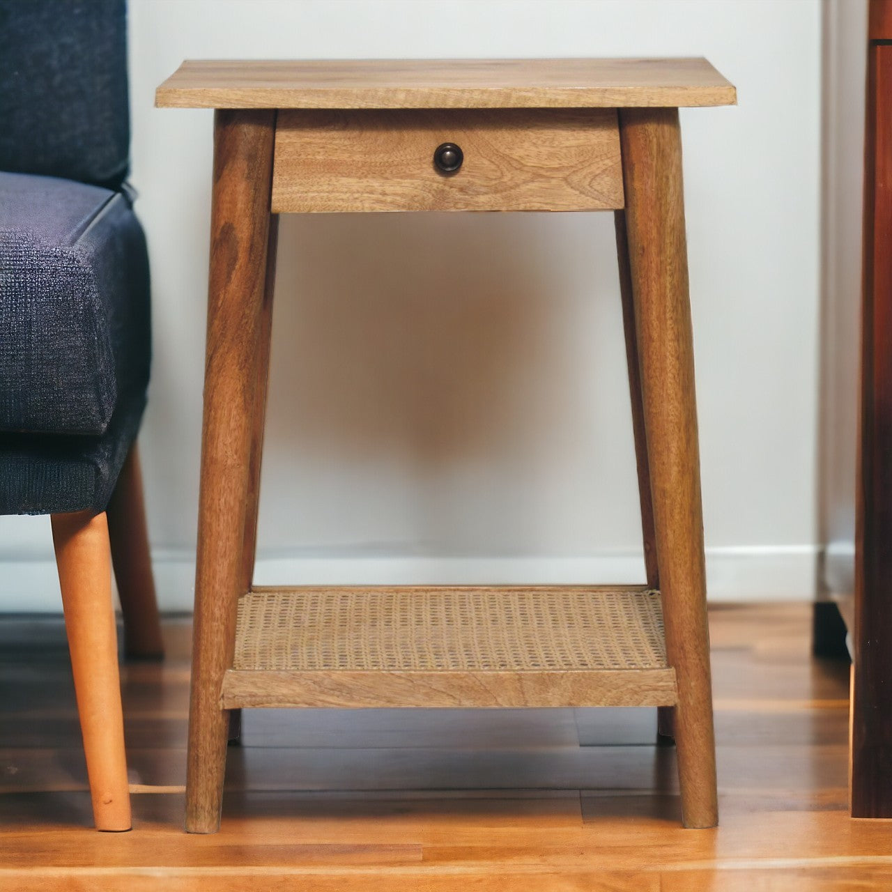 Woven Solid Wood End Table