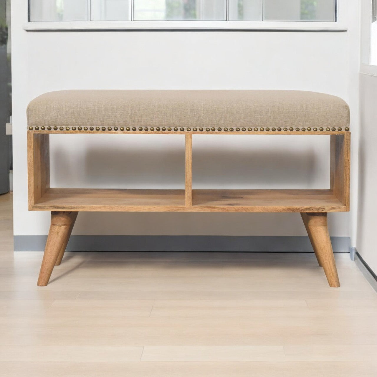 Studded Linen Open Bench