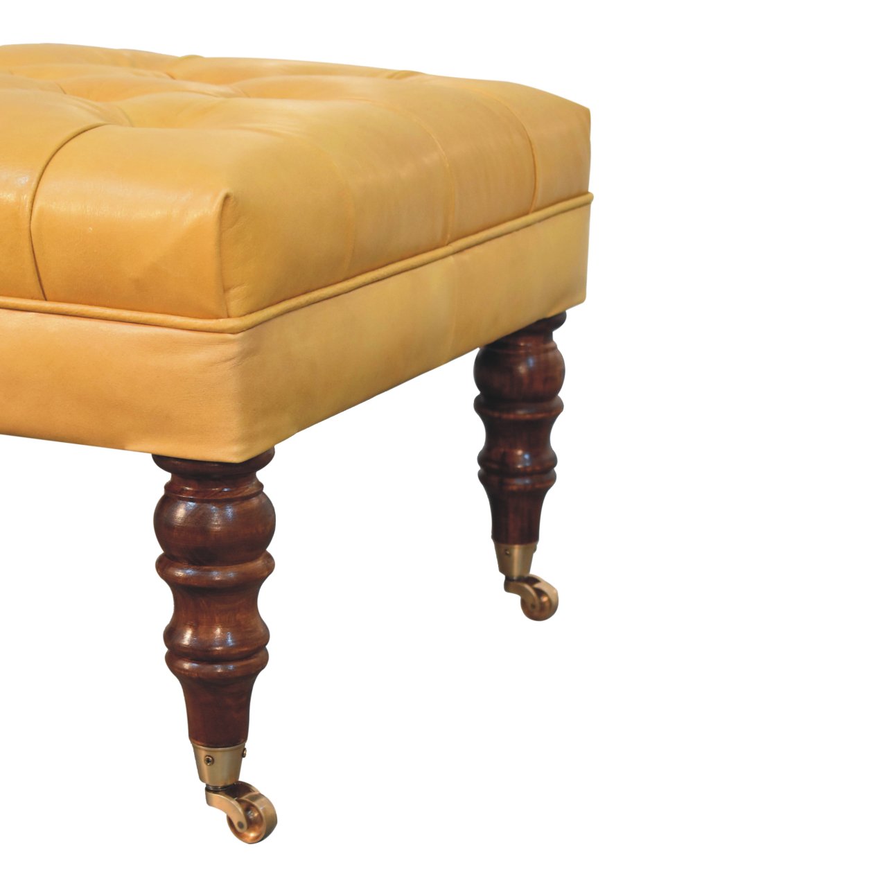Honey Caramel Buffalo Tan Leather Ottoman with Castor Legs