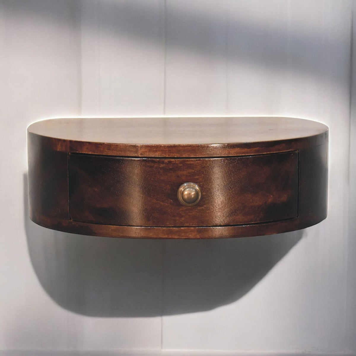 California Walnut Wall Mounted Rounded Bedside Table