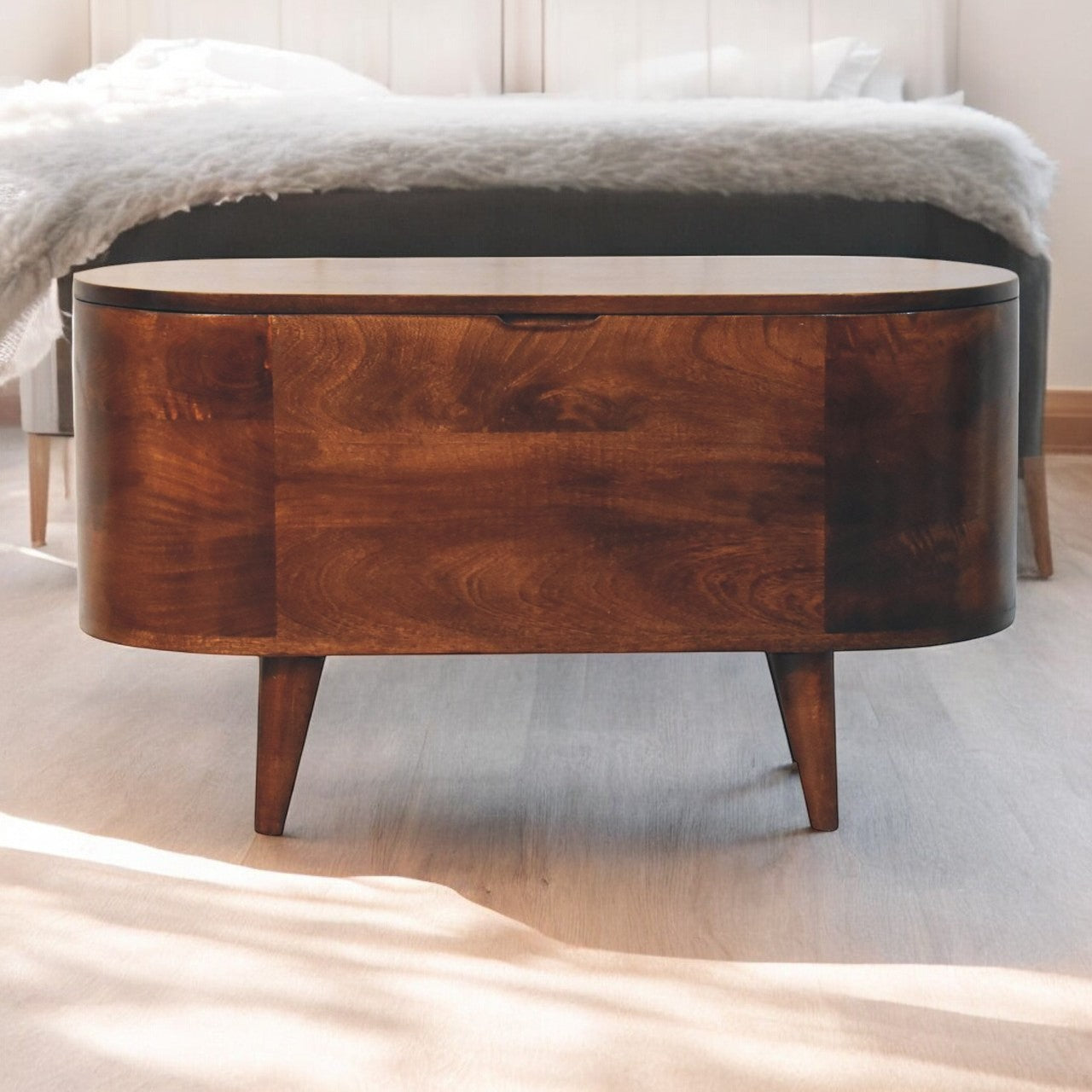 California Walnut Rounded Lid up Blanket Box