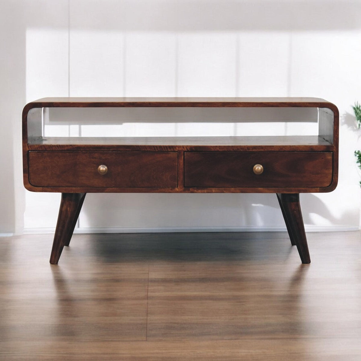 Curved California Walnut Media Unit