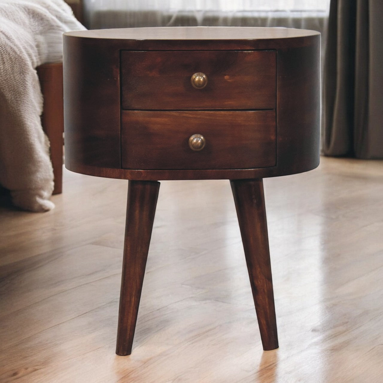 California Walnut Rounded Bedside Table