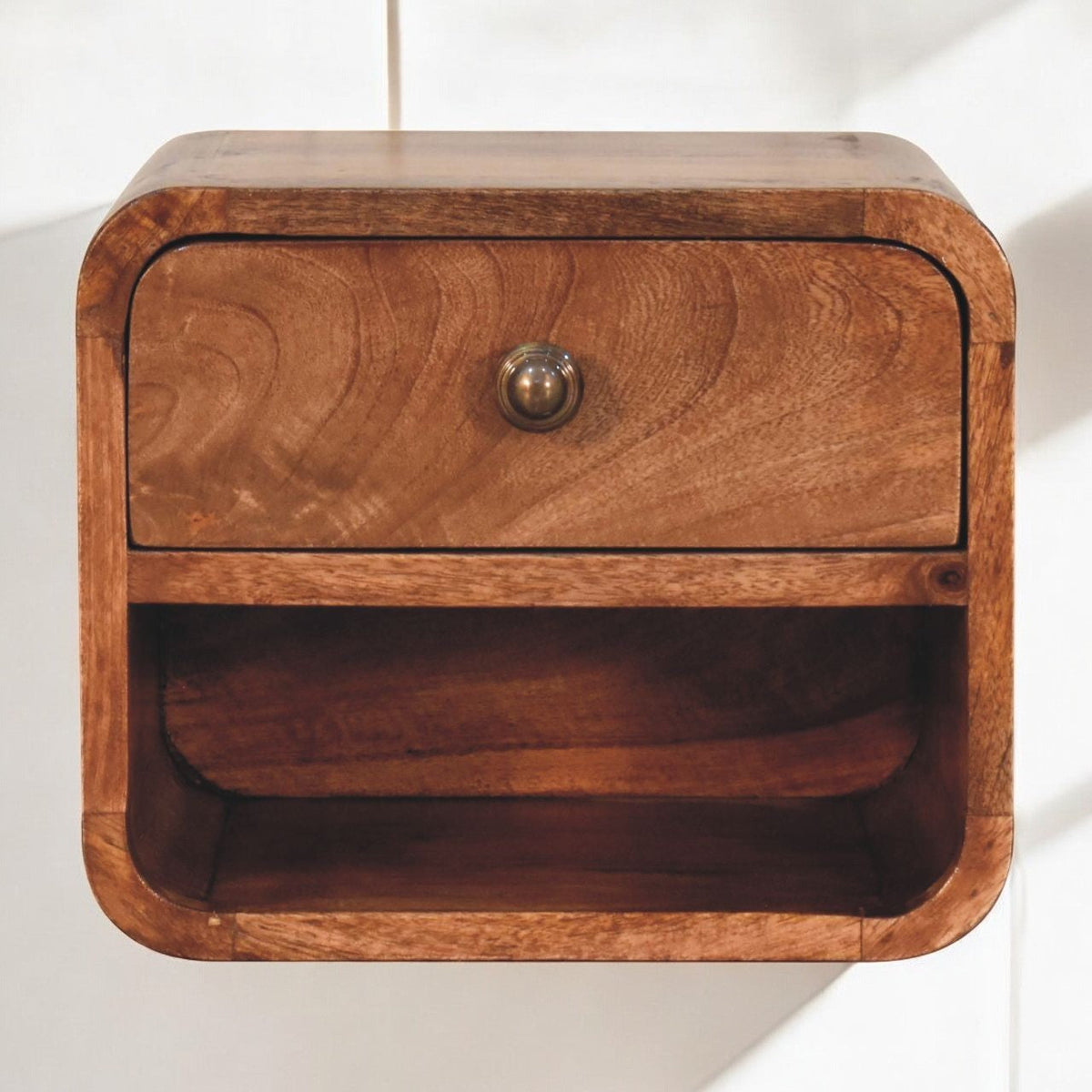 Mini Honey Caramel Wall Mounted Bedside with Open Slot Bedside