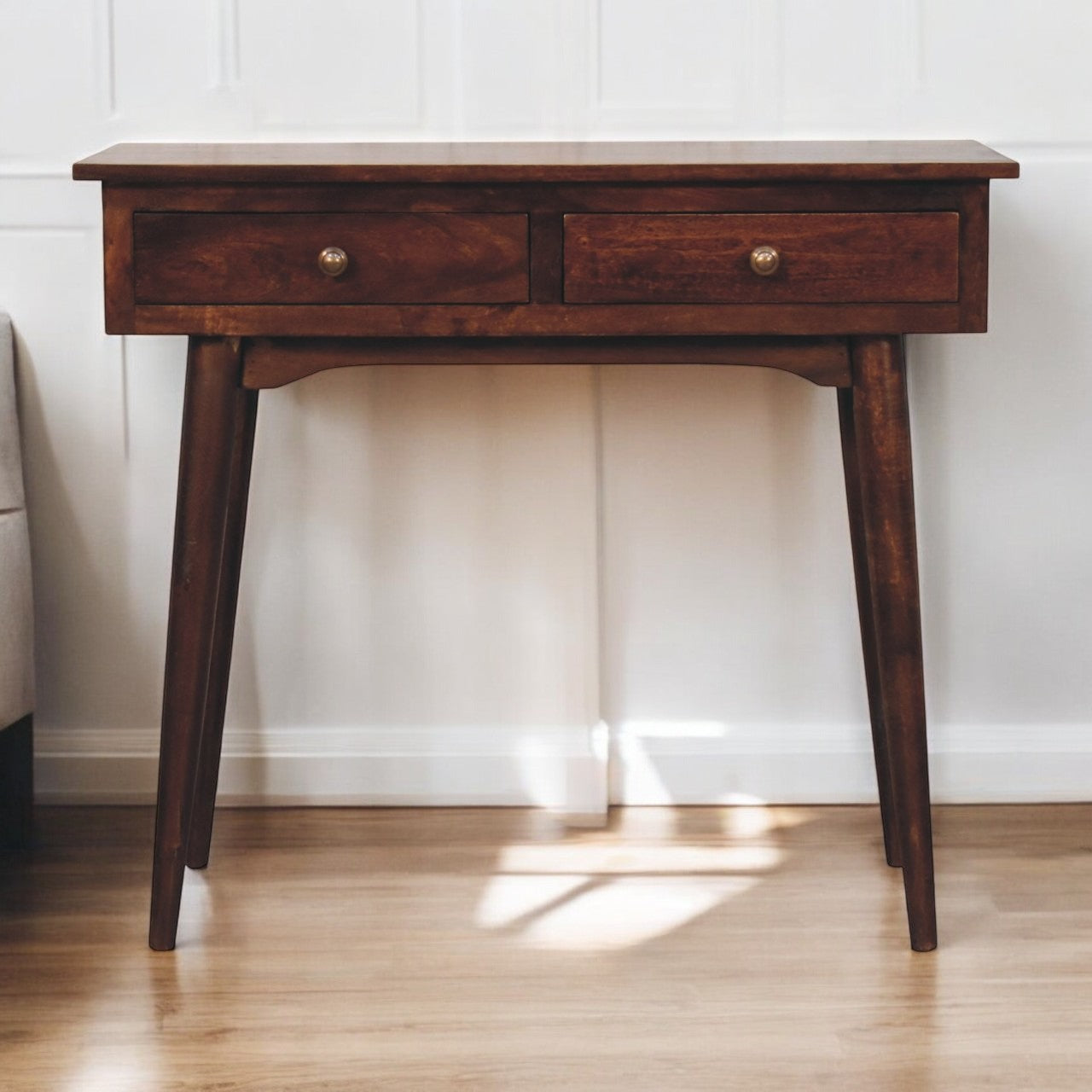 California Walnut Hallway 2 Drawer Console Table