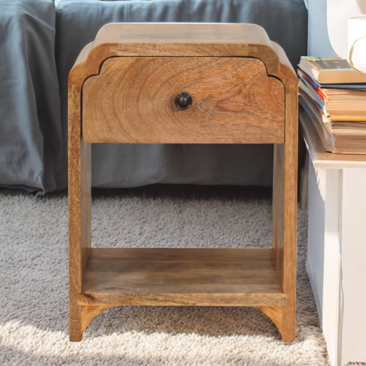 Newton Mini Oak-ish Nightstand with a drawer and open shelf Chest of Drawers