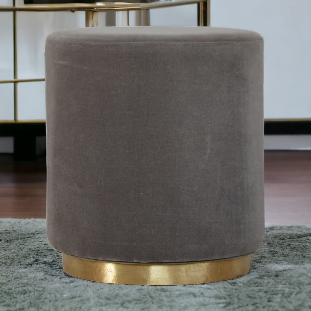 Gold Base Grey Velvet Footstool