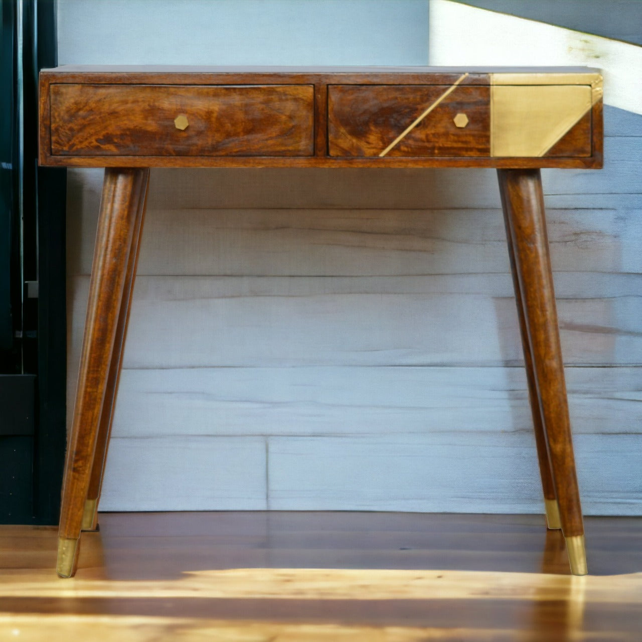 Gold Geo Chestnut Console Table