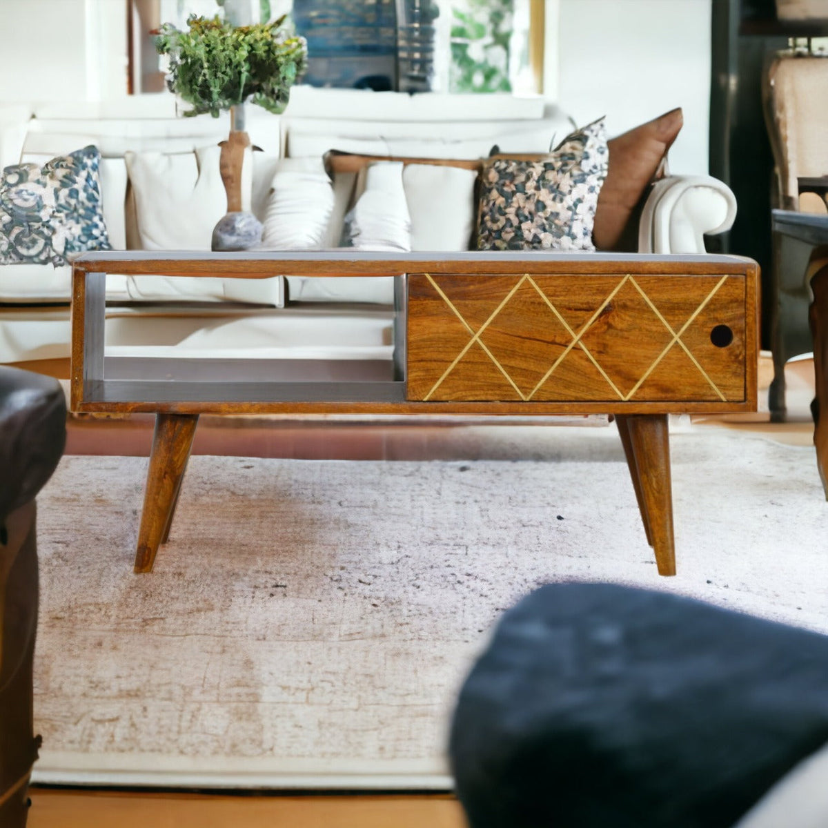 Sliding Brass Inlay TV Media Unit