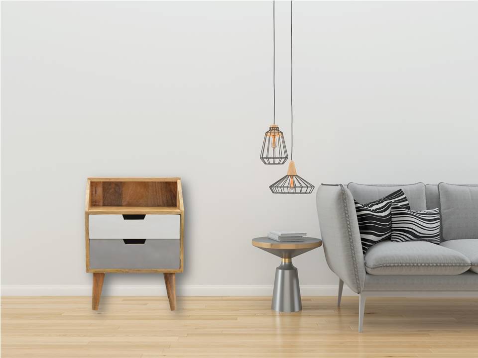 White and Grey Raised Bedside Table