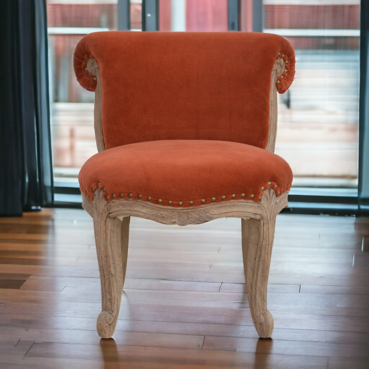 Brick Red Velvet Studded Chair