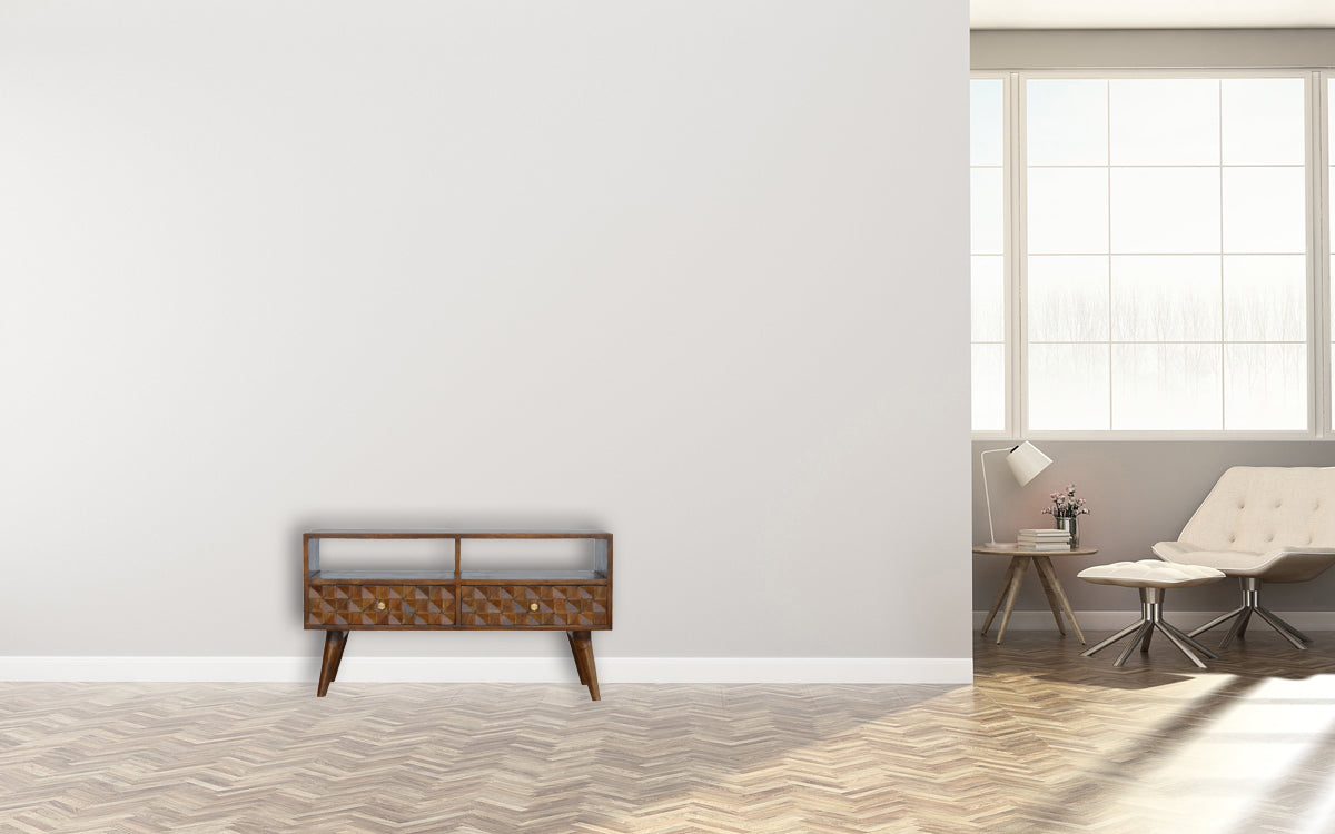 Chestnut Diamond Carved TV Unit