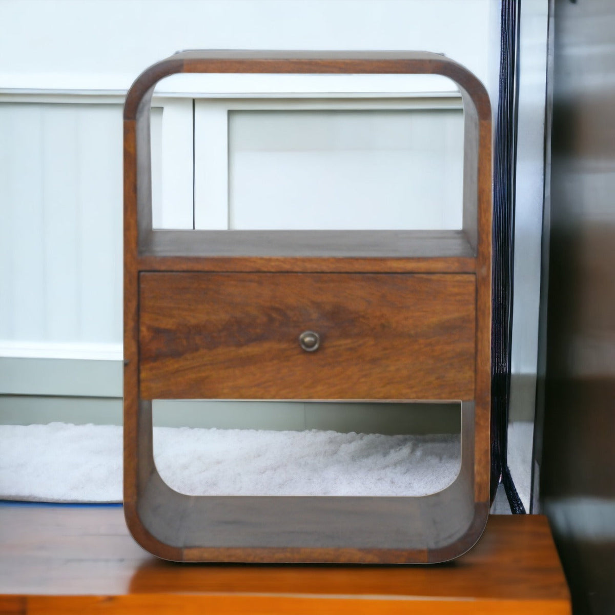 Chestnut Curved Edge Bedside Table
