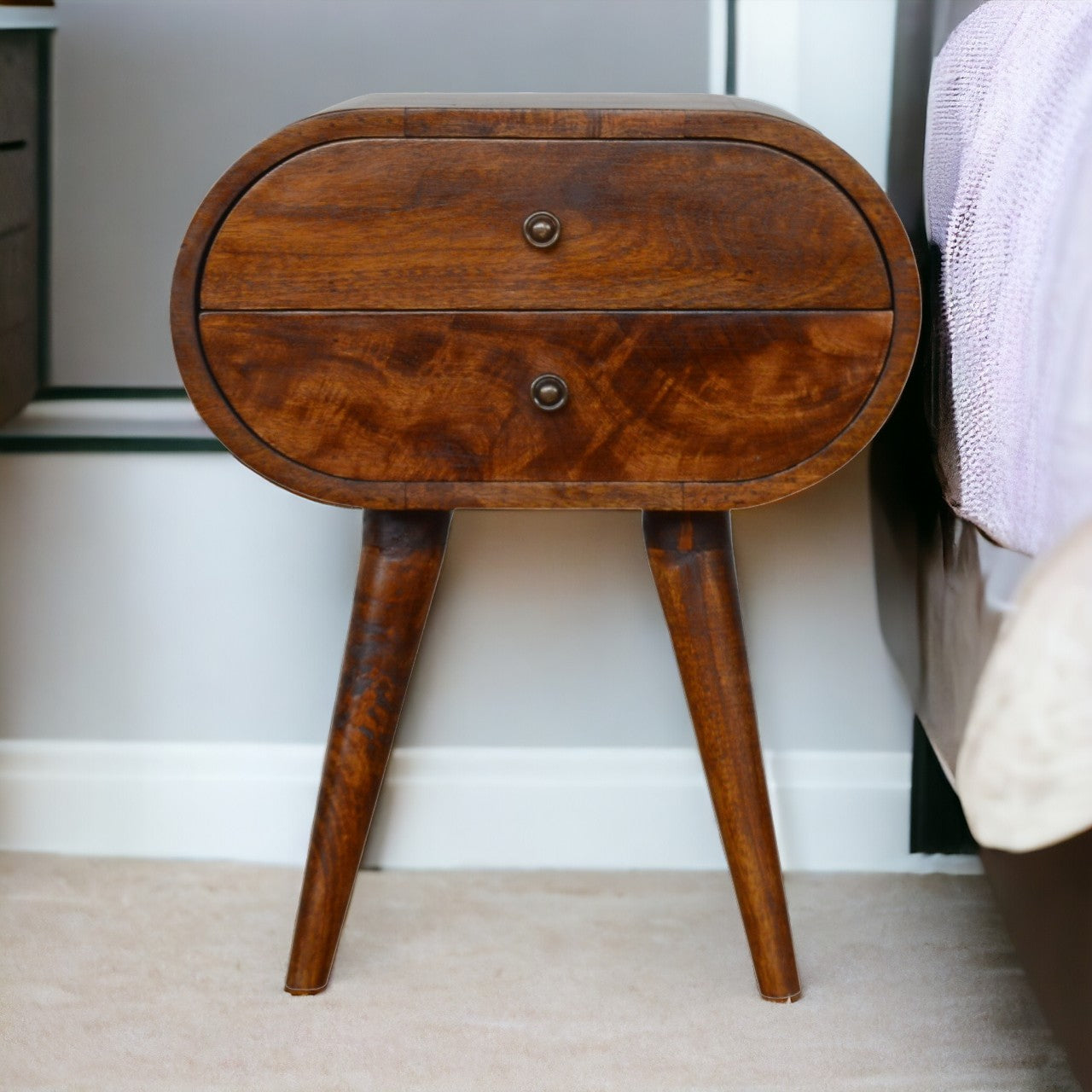 Chestnut Circular Bedside