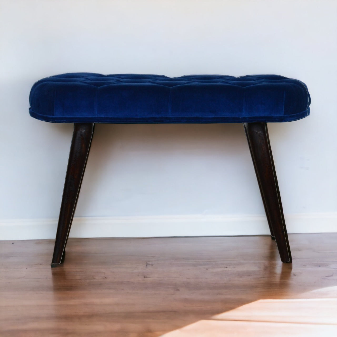 Royal Blue Velvet Button Bench