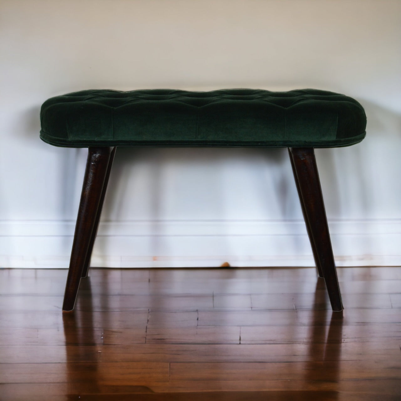 Emerald Velvet Deep Button Bench