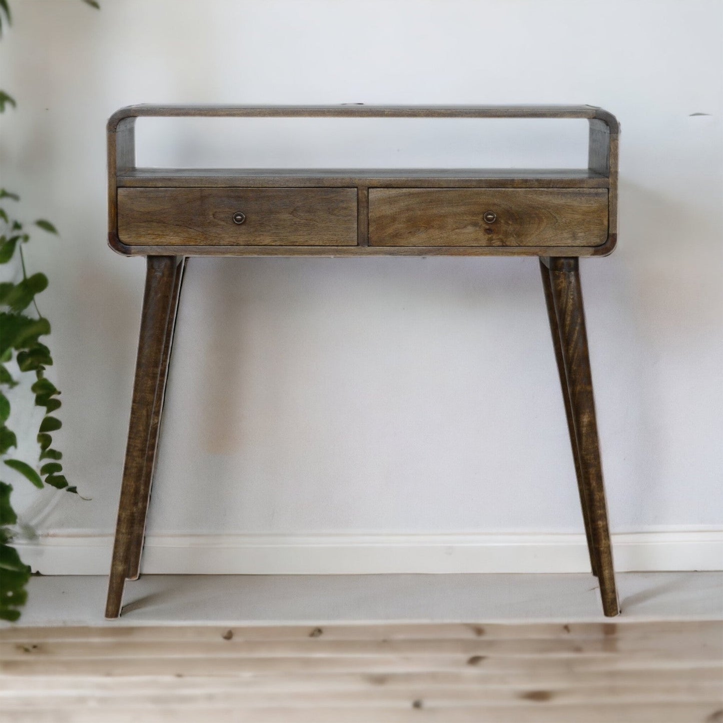 Curved Grey-wash Console Table