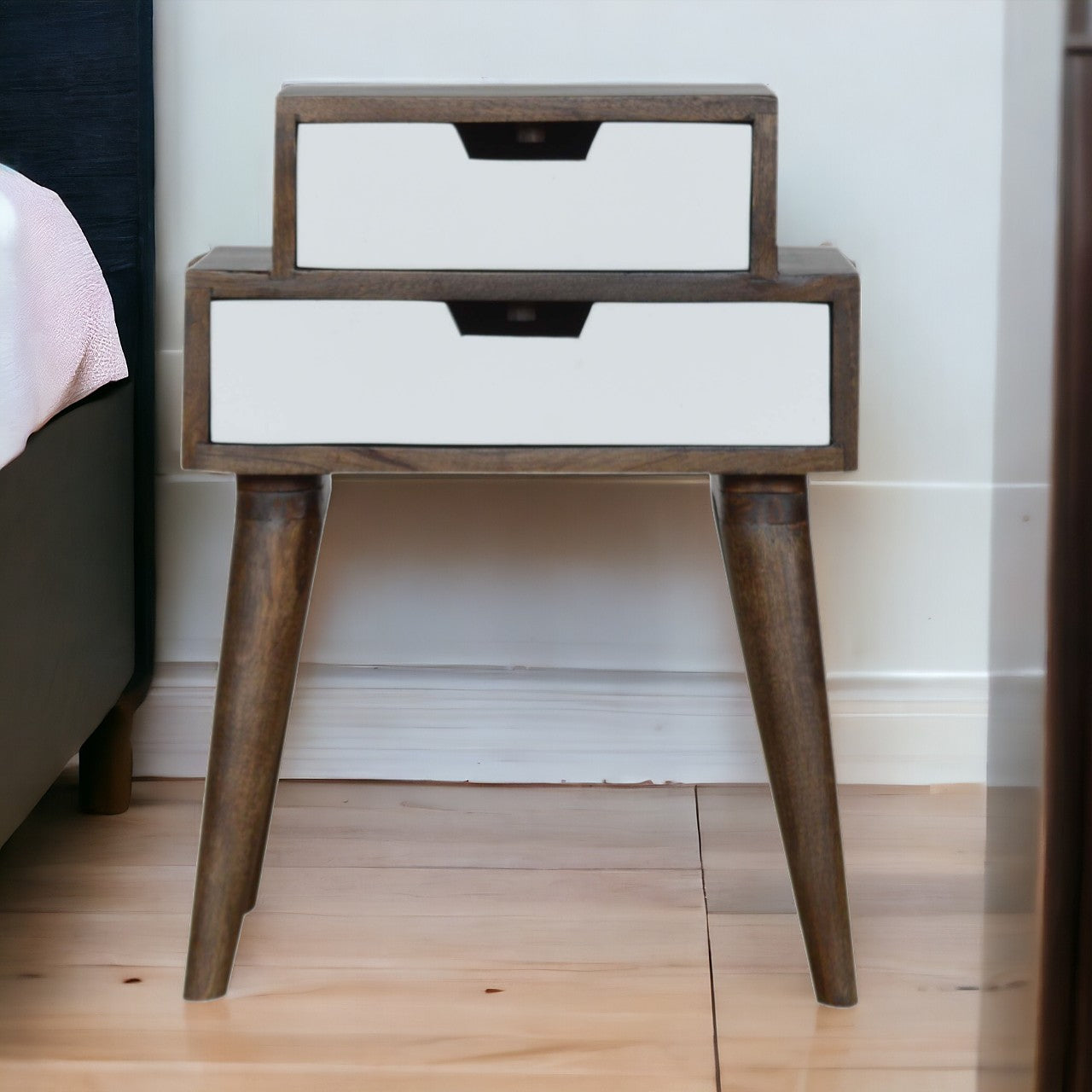 Walnut and White Painted Bedside