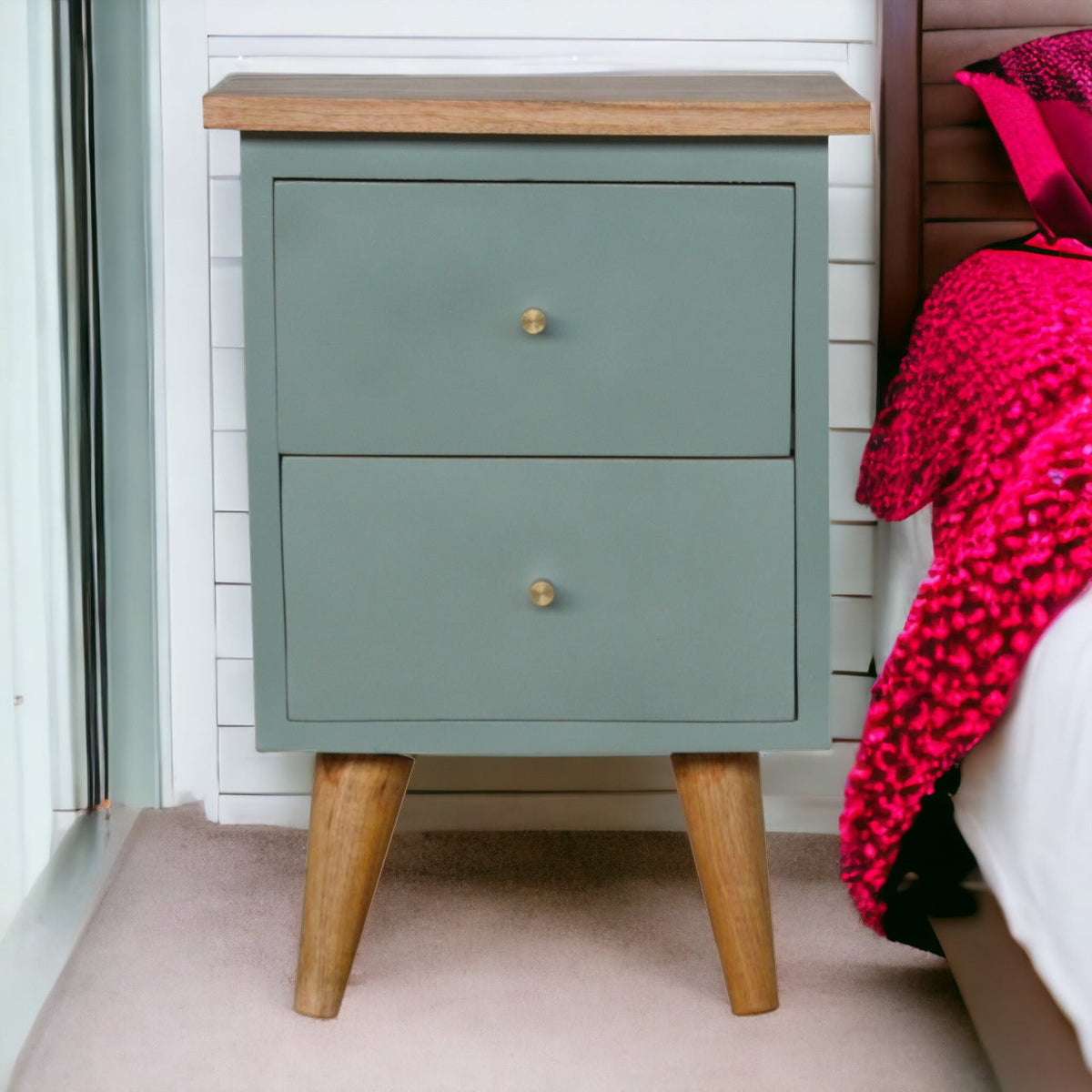 Green Hand Painted Bedside Table
