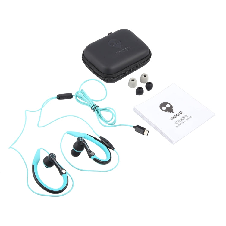 Mucro Type-C Plug In-Ear Sport Earhook Wired Stereo Headphones for Jogging Gym(Blue)