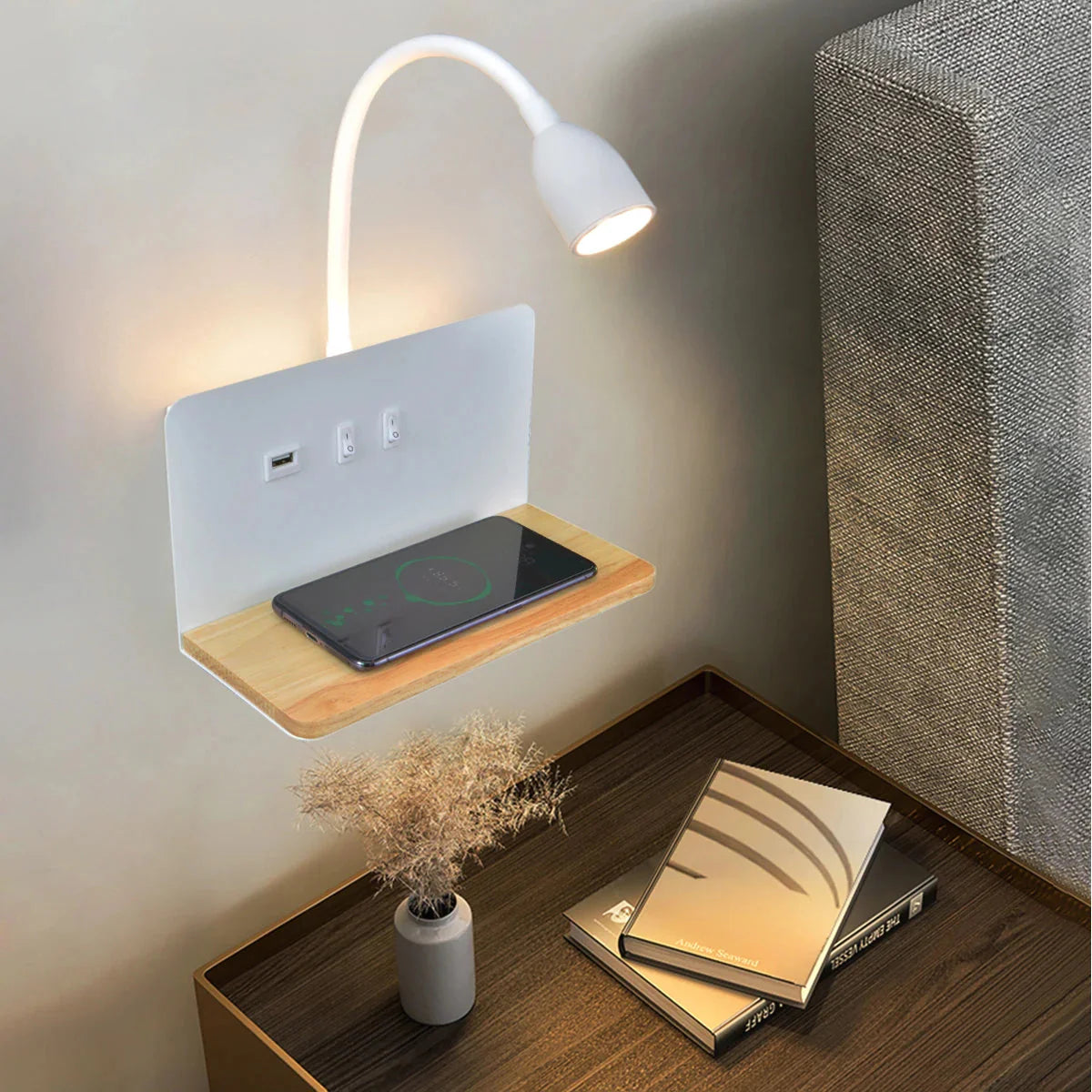 Indoor LED Wall Lamp With USB Interface And Wireless Charging 360° Rotatable