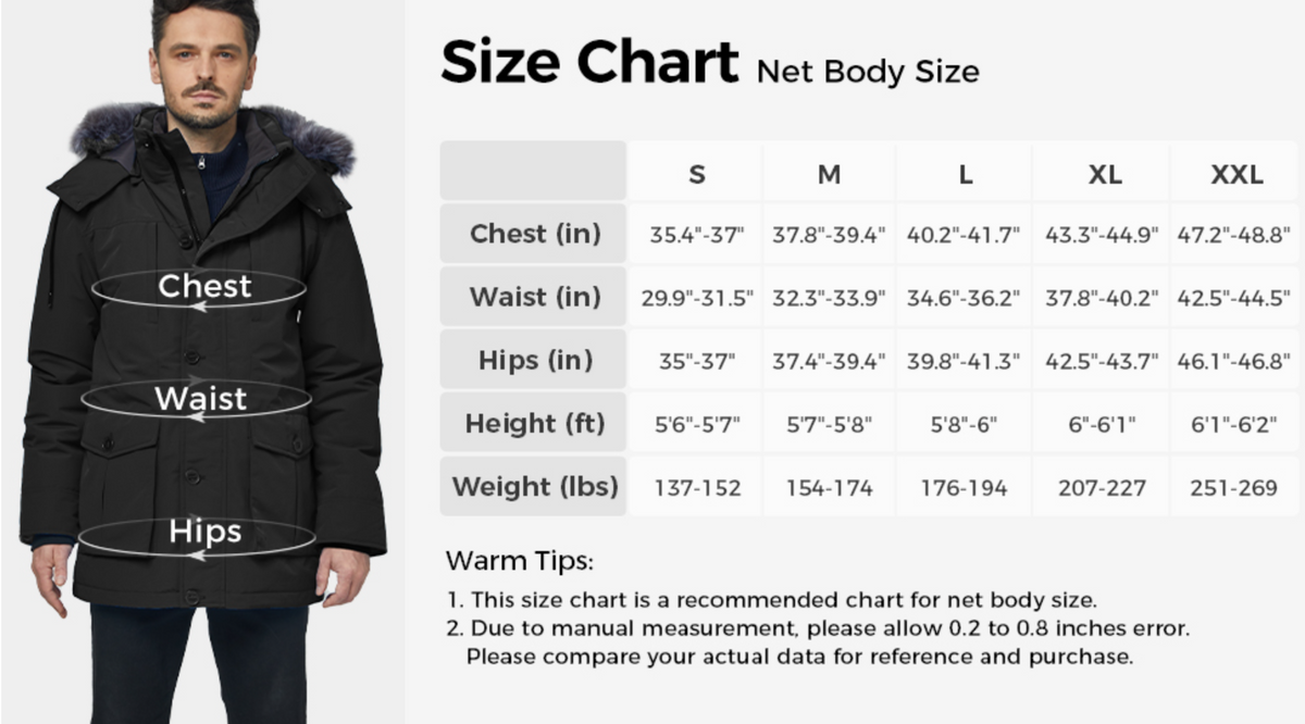Mens Winter Puffer Coat Warm Windproof Hooded Parka Black Size L CHINMOON