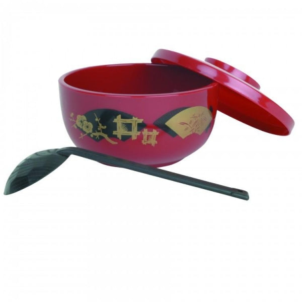 Red Japanese Noodle Bowl with Ladle 30oz / 890ml