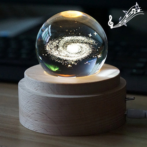 3D Word Engraving Crystal Ball Music Box Electronic Swivel Musical Birthday Gift Home Decor with Music, With Music