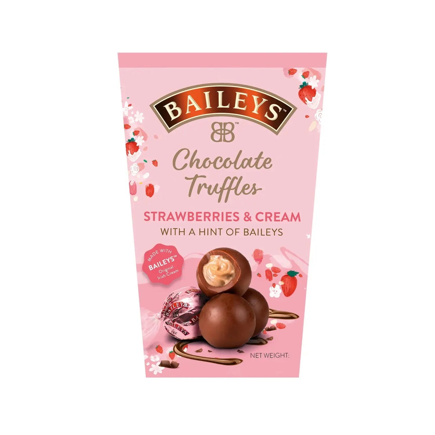 Baileys strawberry & cream twist wrapped truffles in carton