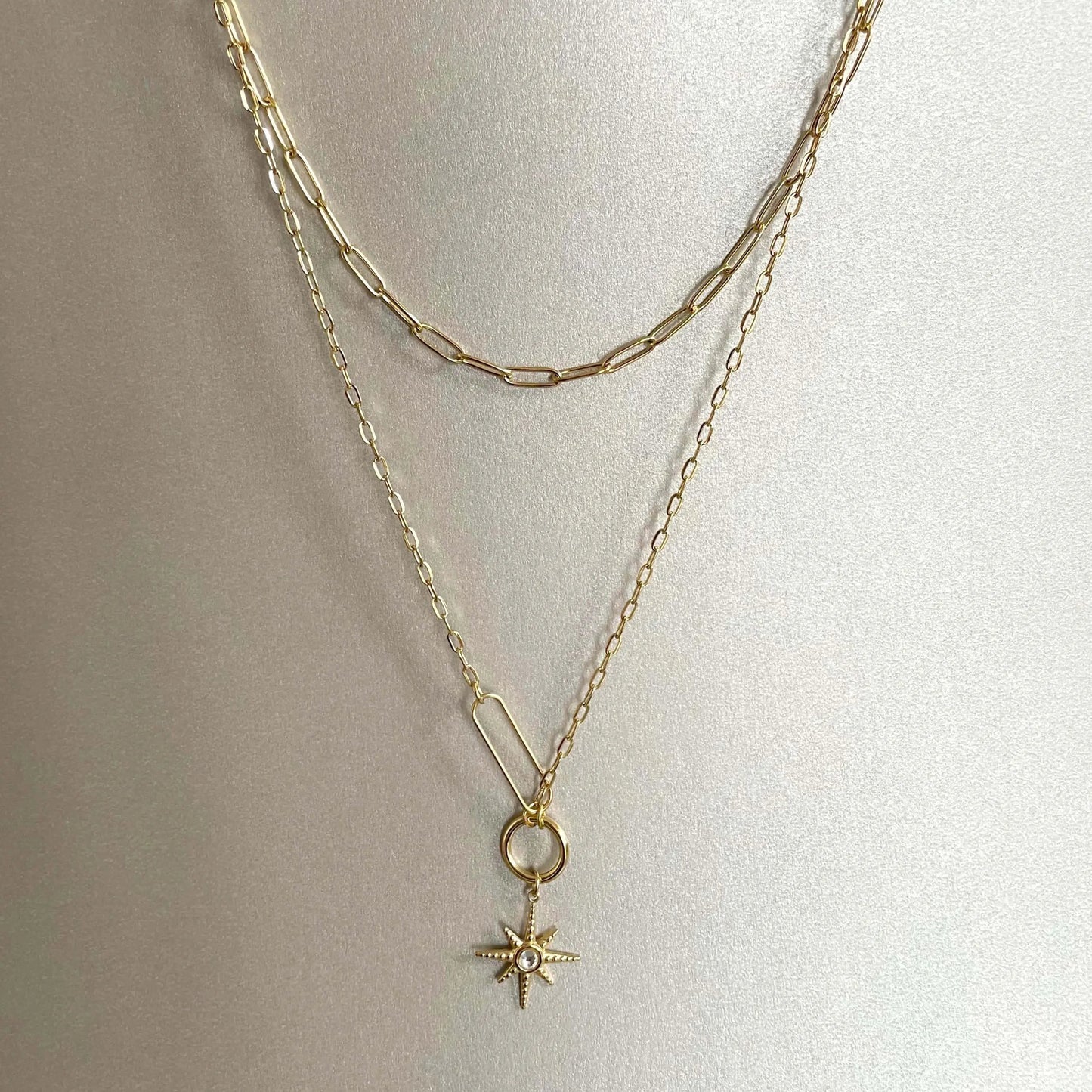 Sahara Luxe 18k Gold Plated Double Layer Sunburst Pendant Necklace