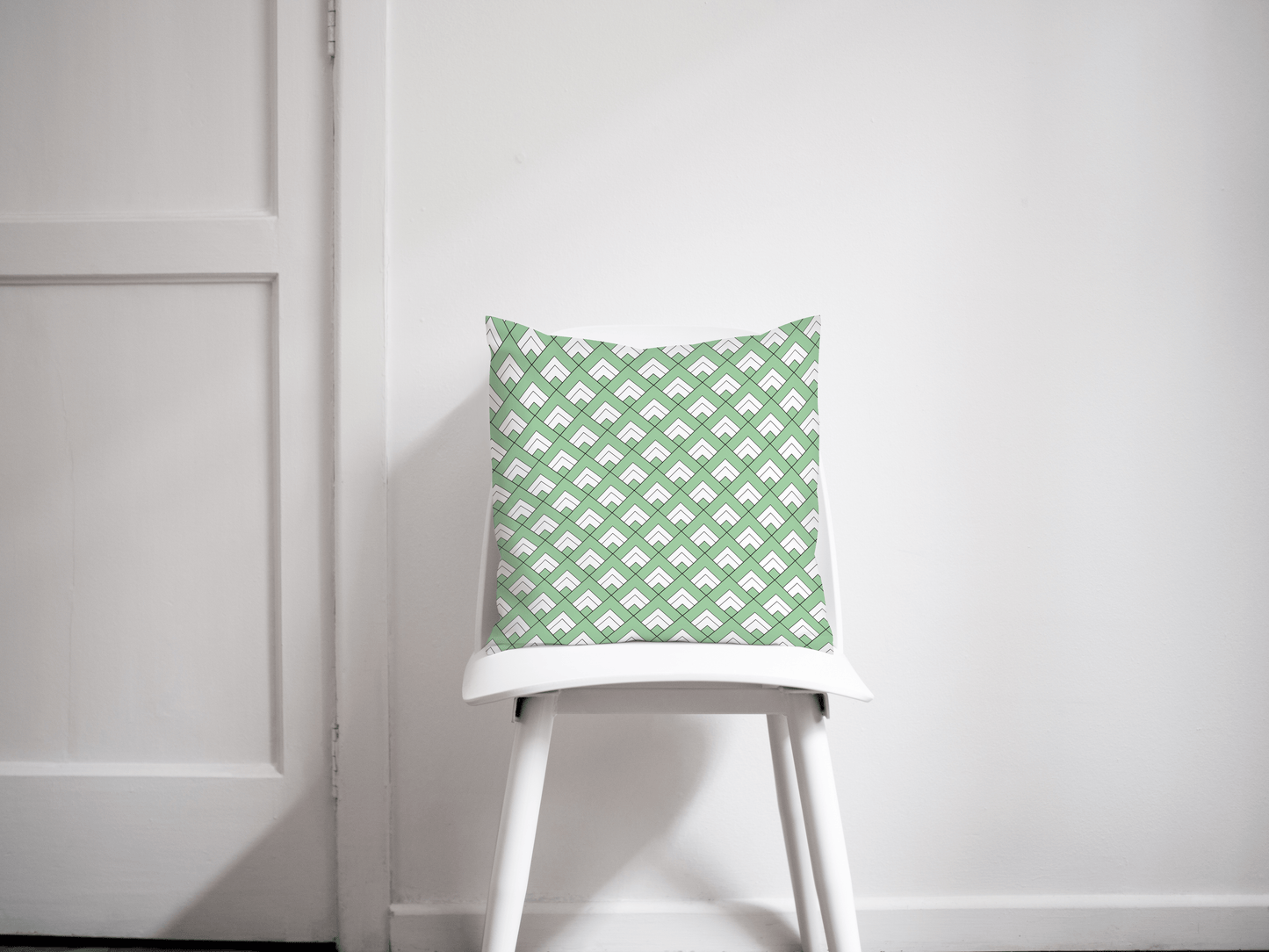 Light Green and White Geometric Tiles Design Cushion, Throw Pillow