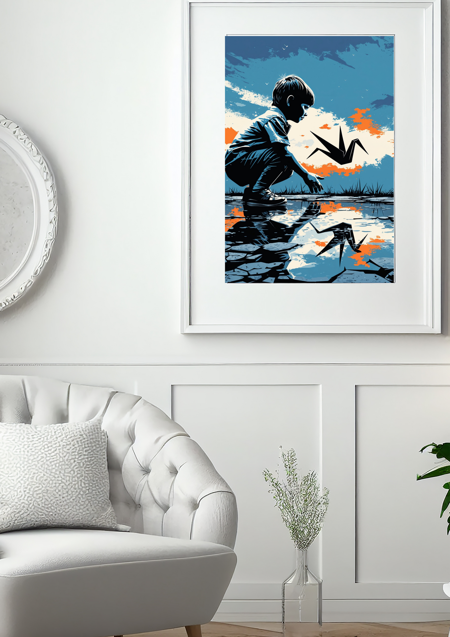 Reflections of Wonder – Boy with Origami Crane Wall Art