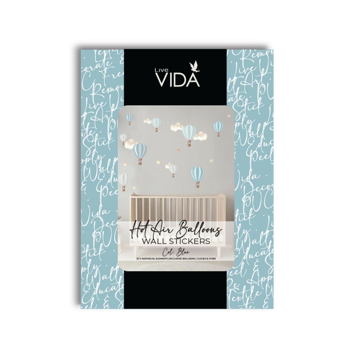 Live Vida Hot Air Balloons Wall Stickers A5 - Blue & Grey