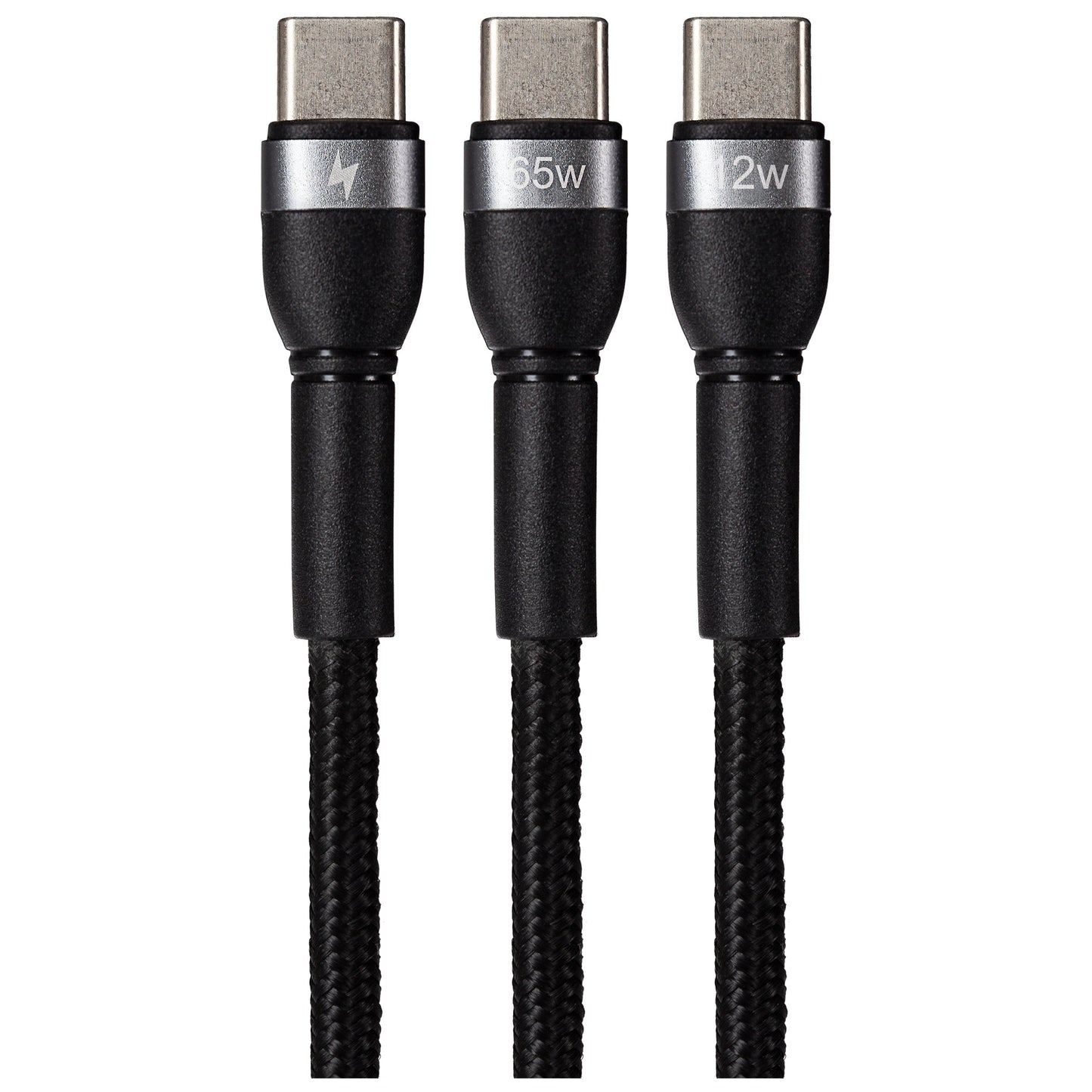 Maplin USB-C to 2-in-1 Multi-Charging USB-C 65W & USB-C 12W Braided Cable - Black