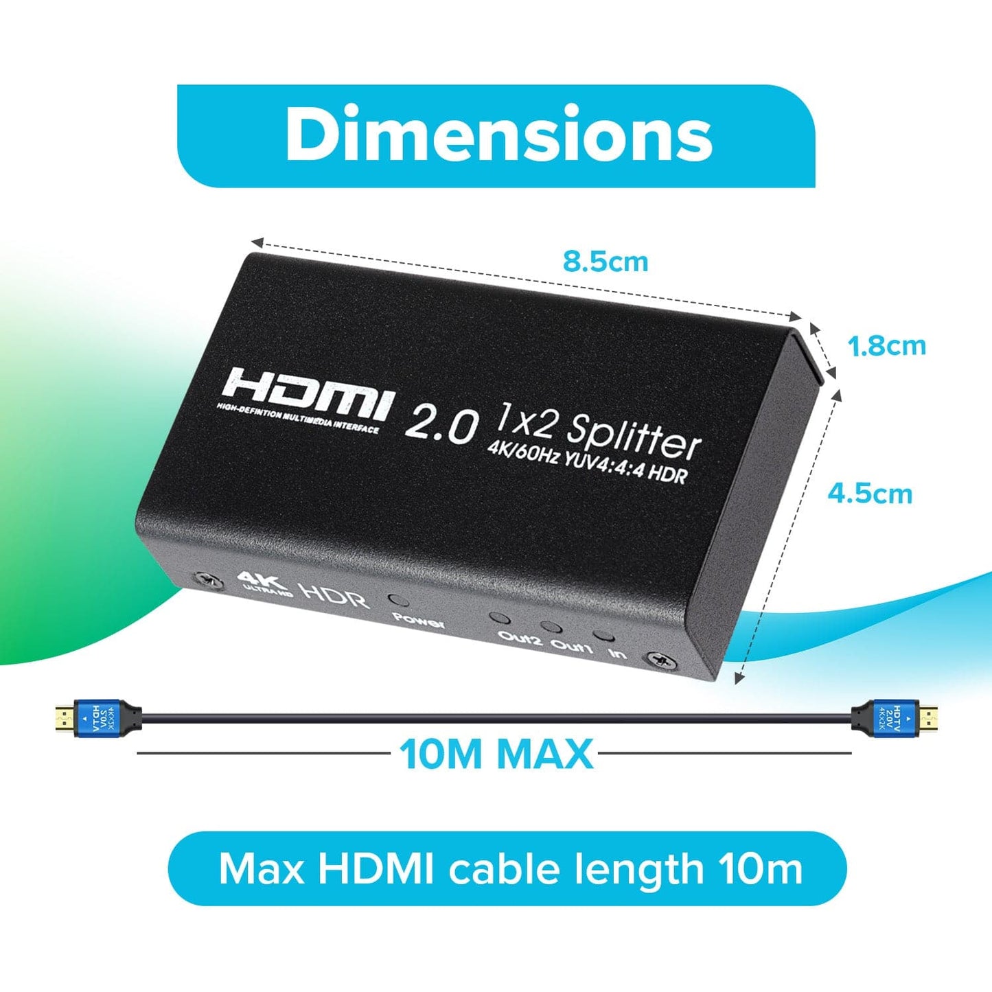 Maplin HDMI Splitter 1 Port In 2 Ports Out 4K Ultra HD @60Hz 18Gbps
