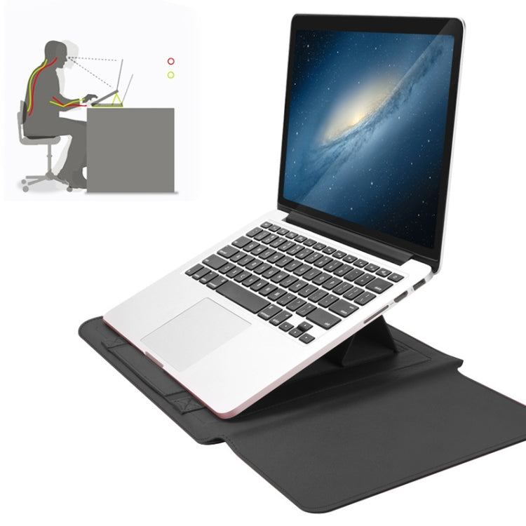 4 in 1 Universal Waterproof PU Leather Laptop Liner Bag with Handle & Stand & Pen Holder + 2 Winders + Mouse Bag + Charger Bag Set for 13 / 14 inch Laptops, 13 / 14 inch