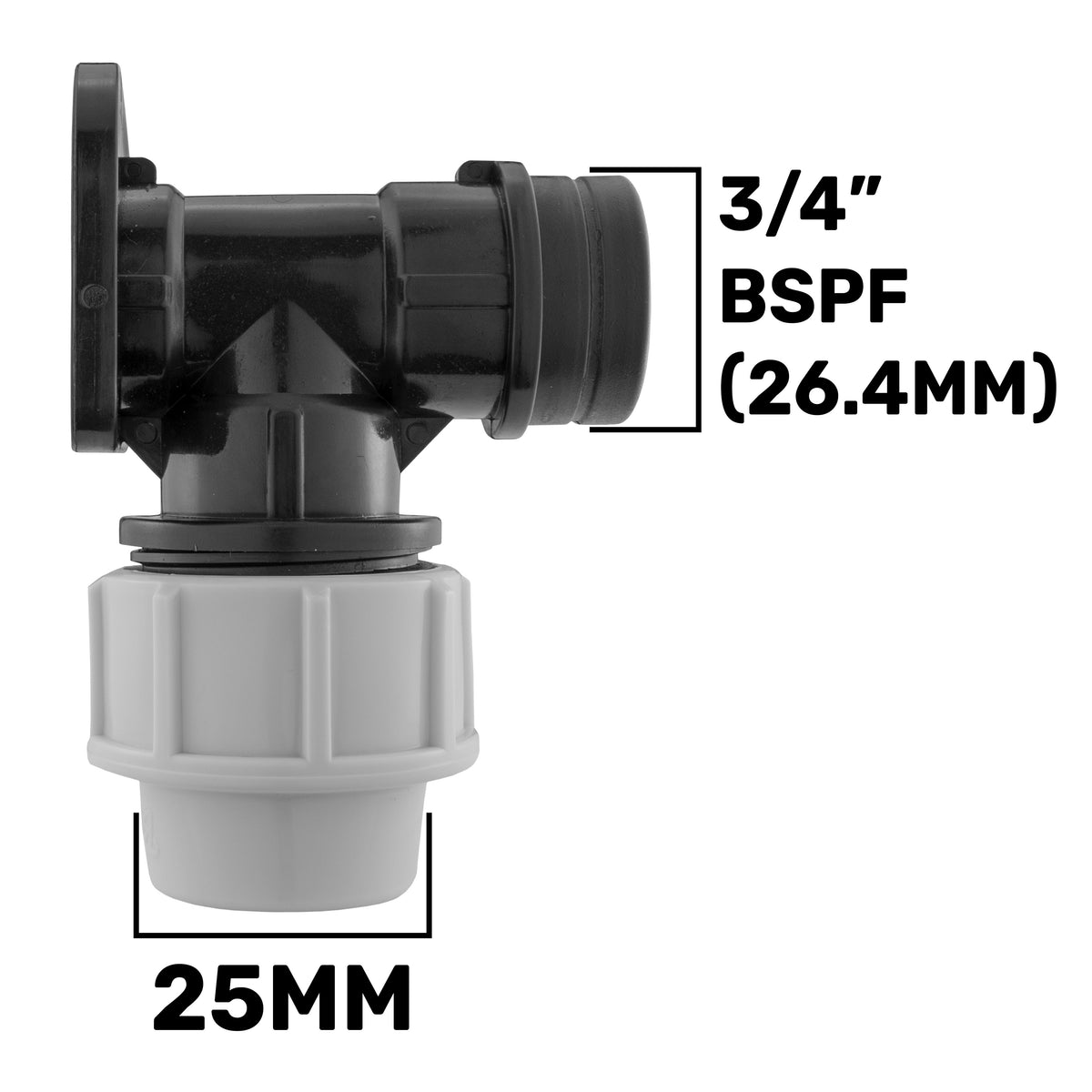 Wall Flange Kit 25mm MDPE + In-Line Valve & Female Quick Connector