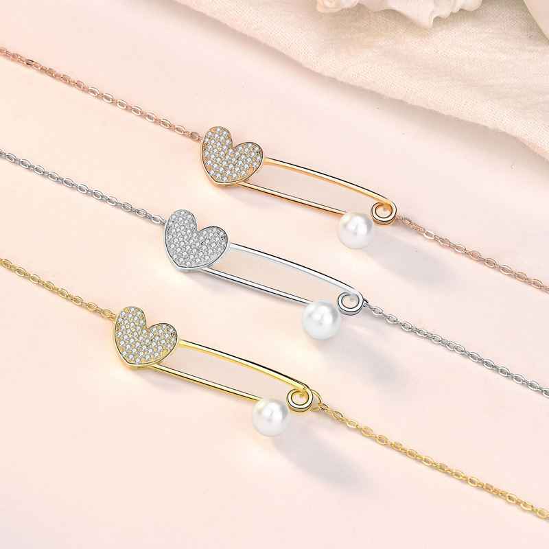 Not CZ Heart Clip Natural Pearl Necklace - Gold-Plated Silver Pearl Necklace - Perfect Pearl Necklace with Gift Wrapping Included