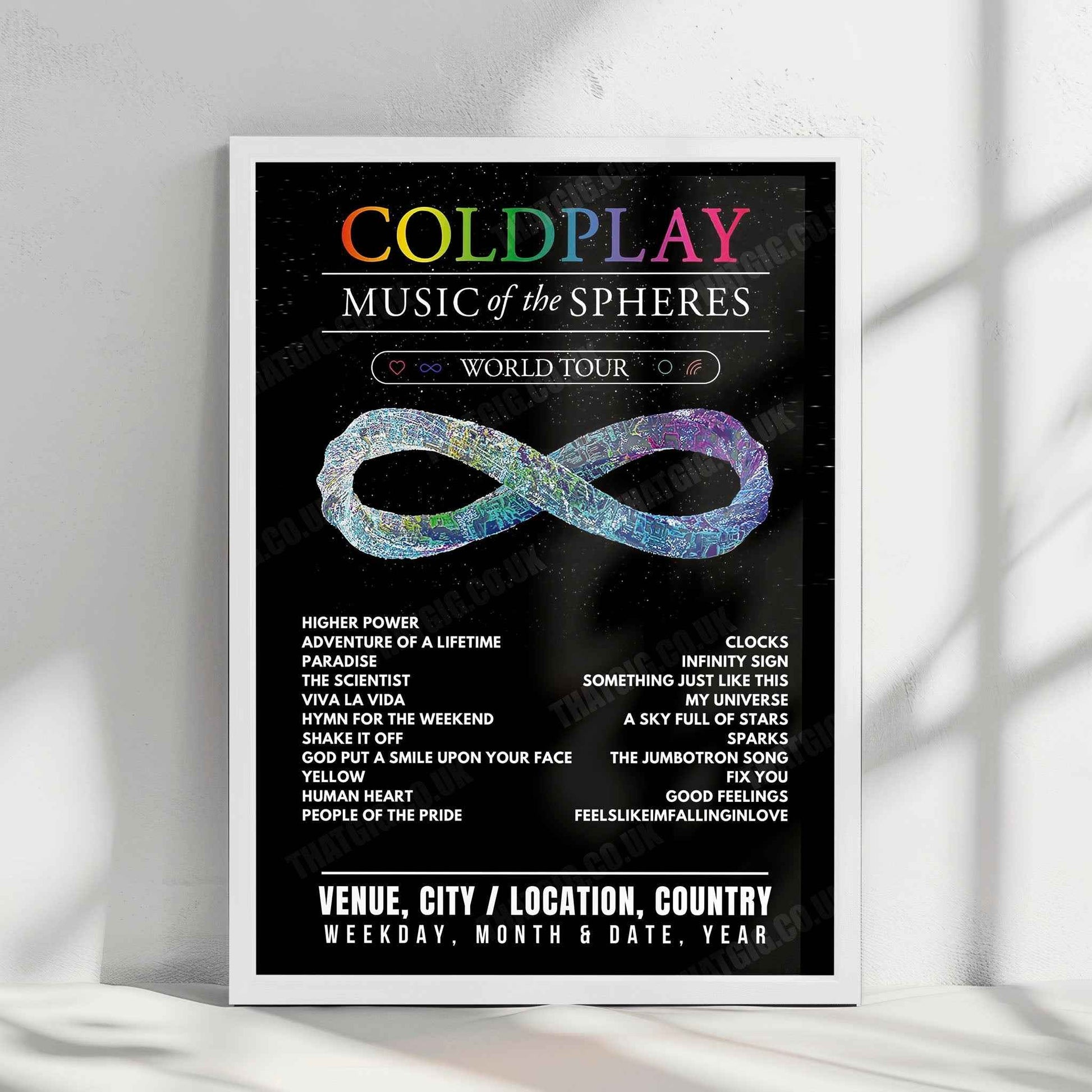 Coldplay Setlist Poster - Zayed Sports City Stadium, Abu Dhabi - January 9th, 2025