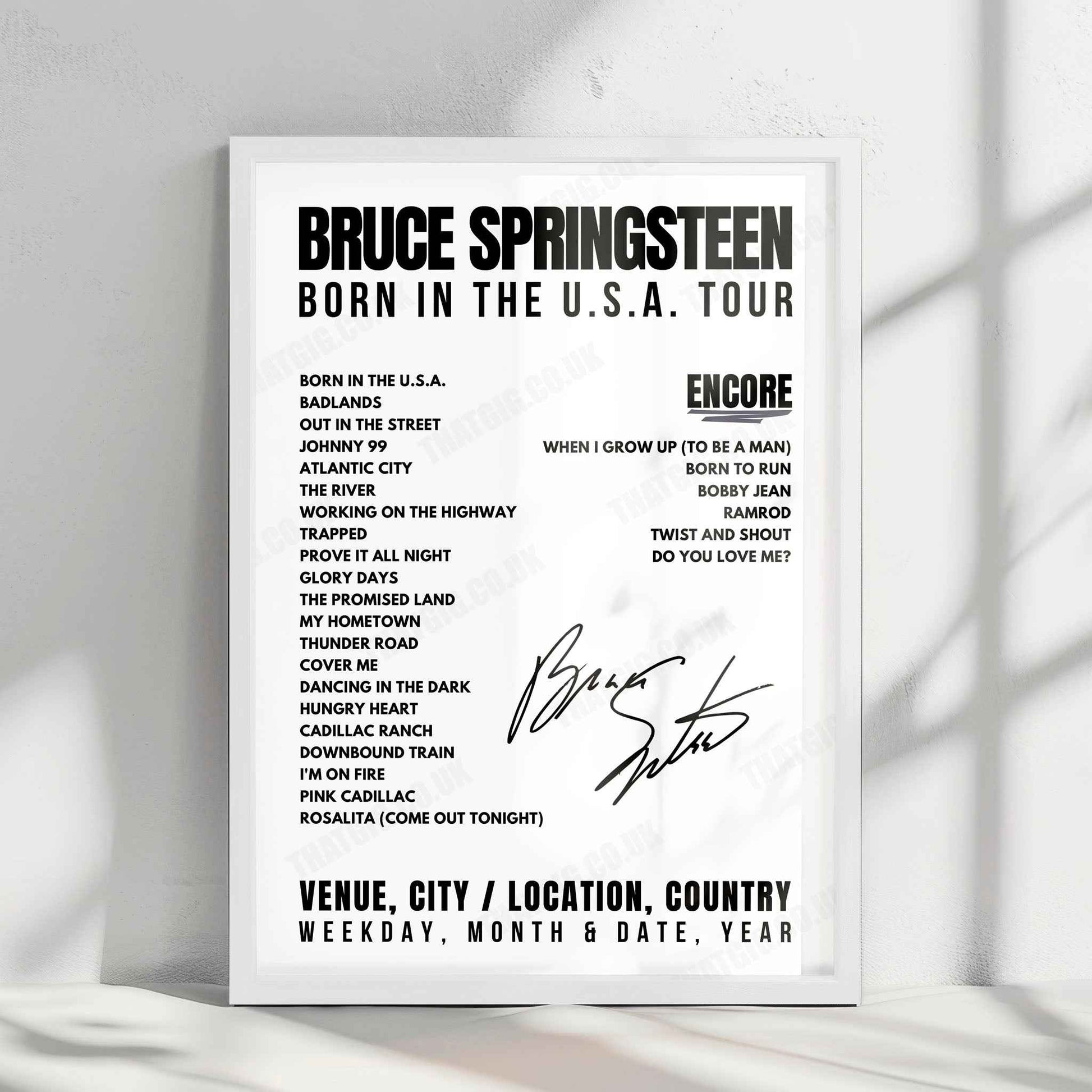 Bruce Springsteen Setlist Poster - Rosemont Horizon, Rosemont - July 18th, 1984