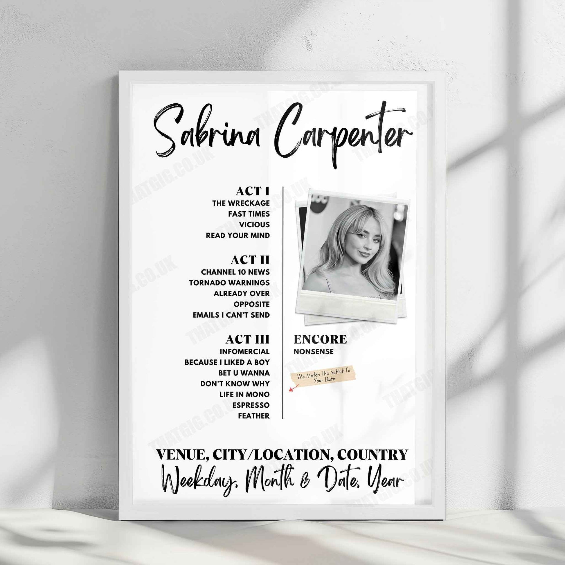 Sabrina Carpenter Setlist Poster - Pacific Coliseum, Vancouver, BC, Canada - November 4th, 2024