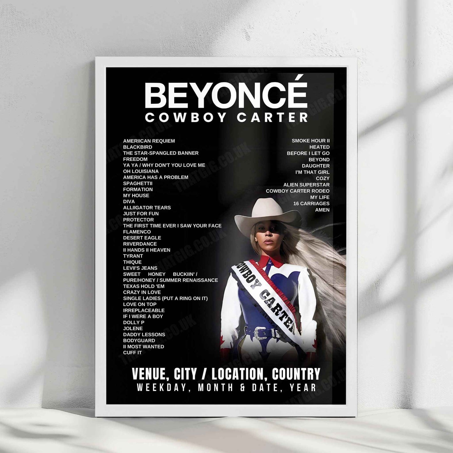 Beyoncé Setlist Poster - Tottenham Hotspur Stadium, London - June 10th, 2025
