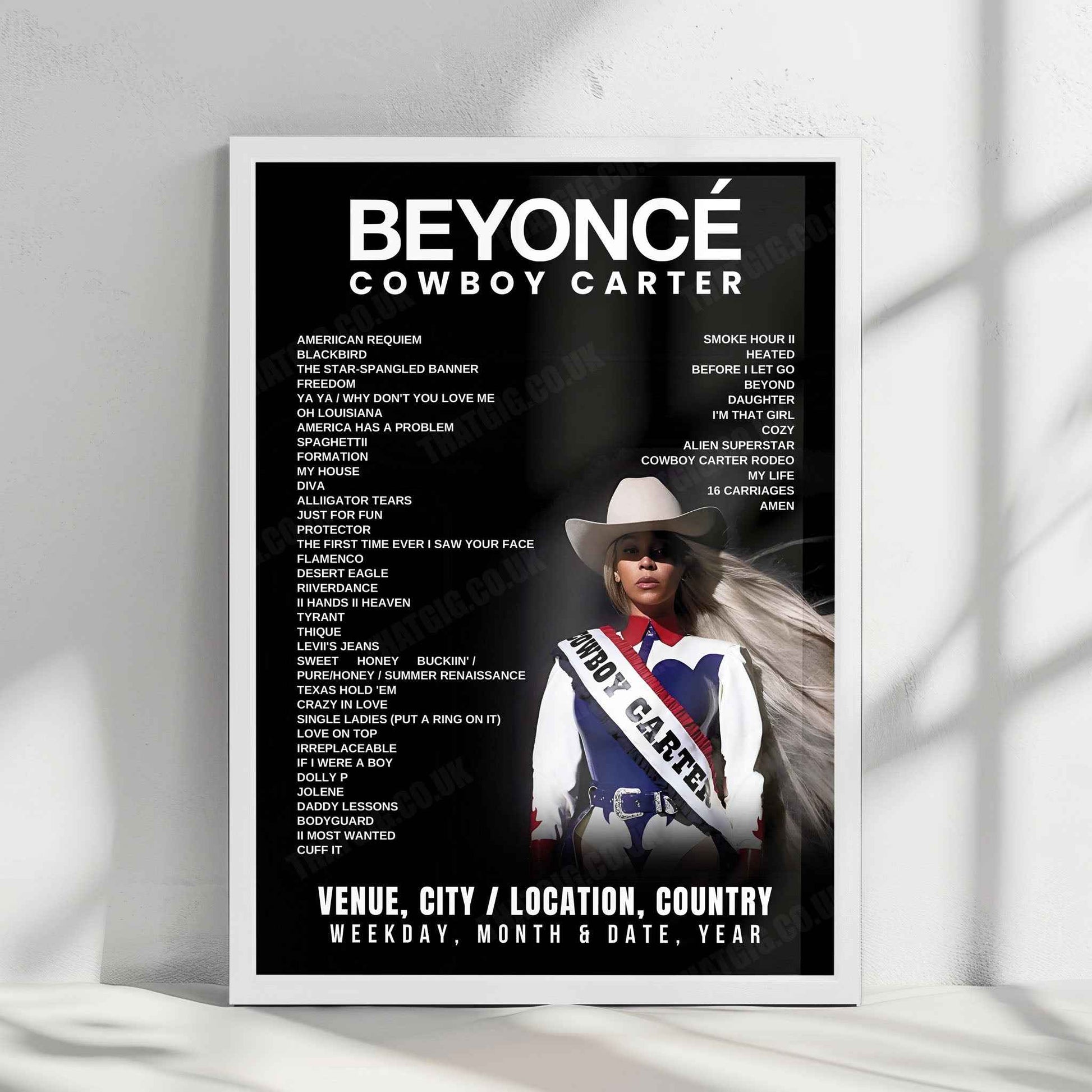 Beyoncé Setlist Poster - Tottenham Hotspur Stadium, London - June 10th, 2025