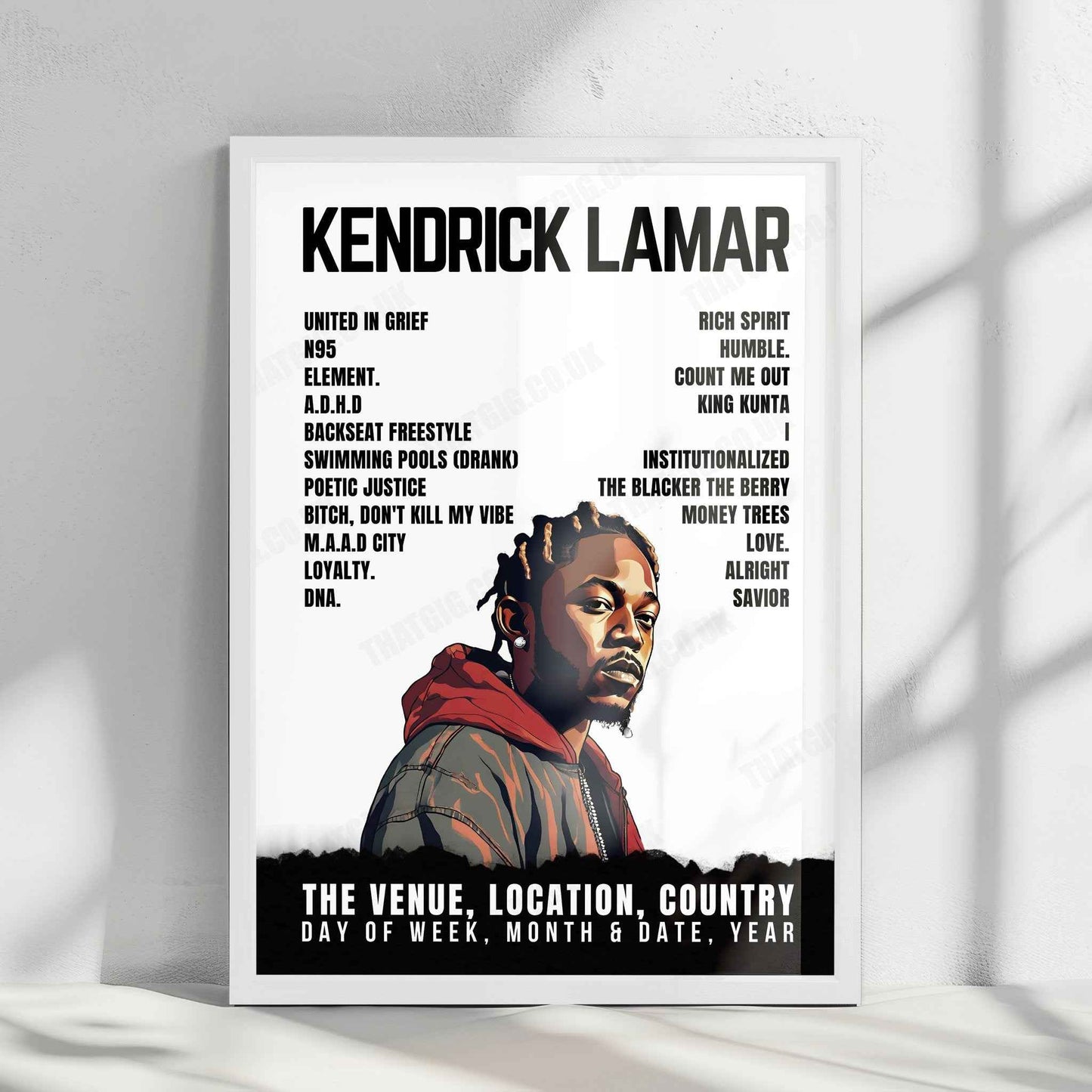 Kendrick Lamar Setlist Poster - Utilita Arena, Newcastle upon Tyne - November 4th, 2022